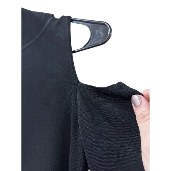 ✌️ 2/$40 ✌️ WHBM Black Long Sleeve Cold Shoulder Mock Turtle Neck sz M - Picture 2 of 6